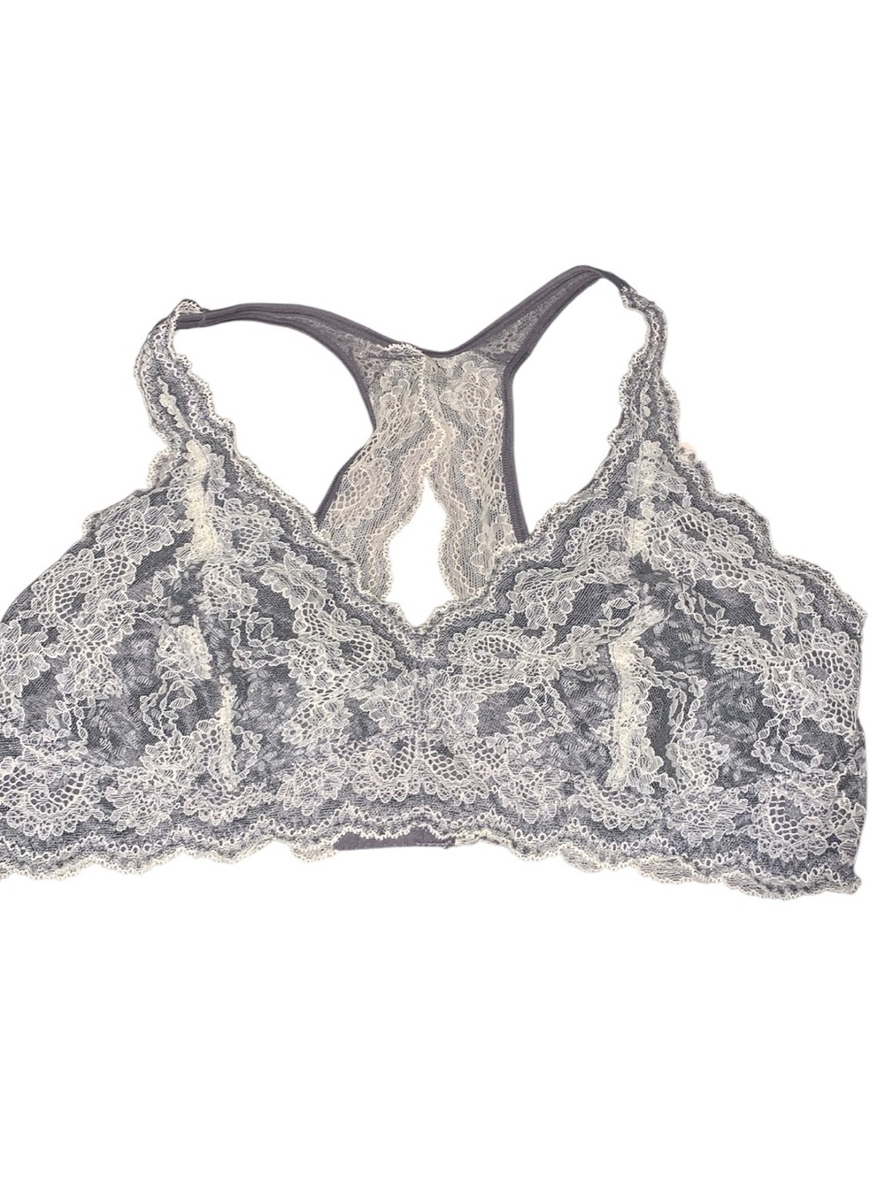 Felina Size XL Womens Gray Lace Unlined Wireless Racerback Bralette Bra C3995